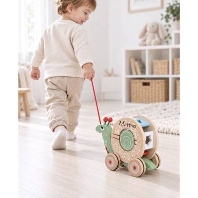 Nachziehtier & Steckspiel - Personalisiertes Holzspielzeug - Babygeschenk mit Namen - Taufgeschenk - Montessorispielzeug