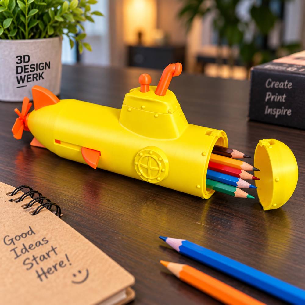 U-Boot Stiftebox mit Deckel – 3D gedruckter Stiftehalter