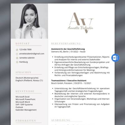 Lebenslauf Vorlage Assistenz der Geschäftsführung – Word | Executive Assistant & Geschäftsleitung
