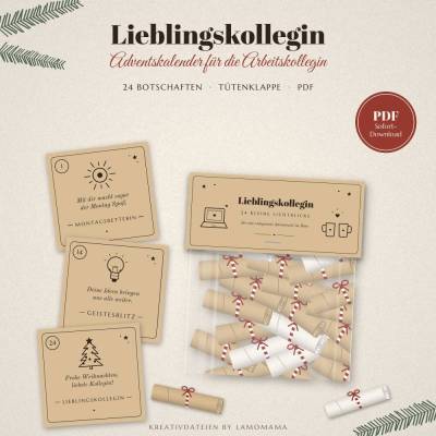 Adventskalender Arbeitskollegin zum Ausdrucken – 24 Botschaften + Tütenklappe | Lieblingskollegin | PDF