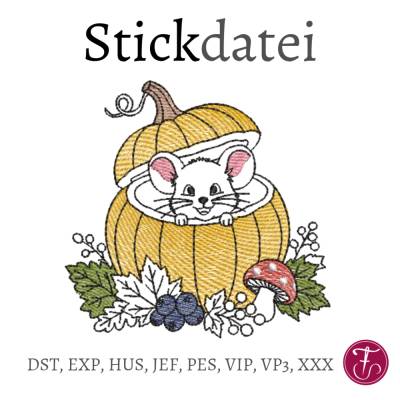 Stickdatei Herbst Maus Kürbis
