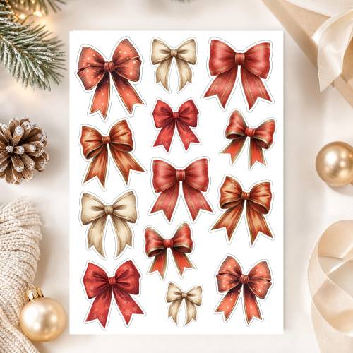 Schleifen Sticker Weihnachten PDF, Geschenke Verpacken Deko, Weihnachtskarten Basteln Aufkleber, Geschenk Sticker