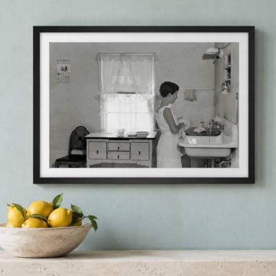 Art Deco, In der Küche, KUNSTDRUCK Poster Historische Schwarz weiß Fotografie, Vintage Bilder Fineartprint Küchenbild