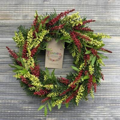 Herbstkranz handgebunden- Türkranz mit Heidekraut Erika Calluna- Wandkranz Natur- Farbenfrohe Herbstdeko- Tischkranz-