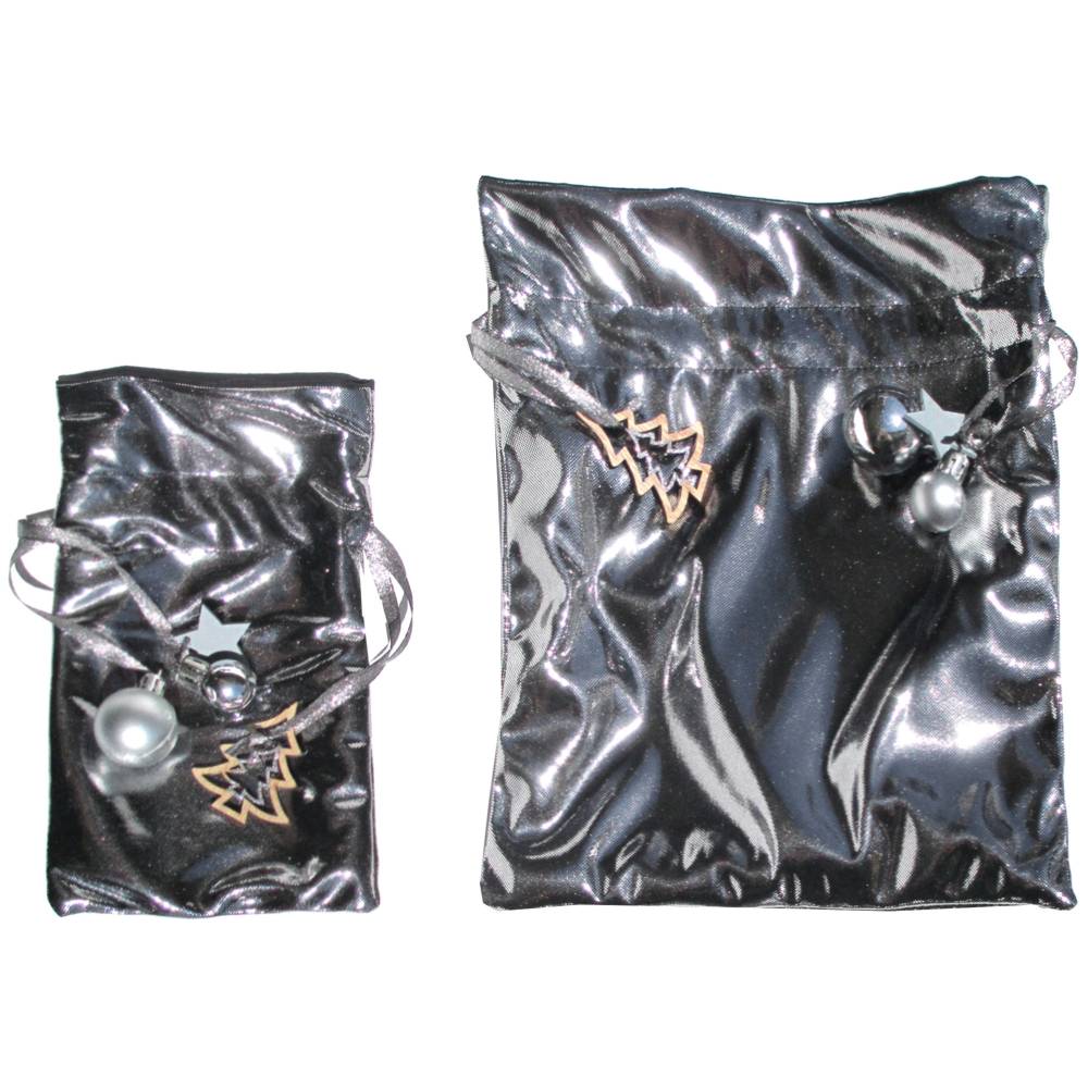 Geschenkbeutel 2er Set Silber – Doppellagige Geschenkverpackung mit Tunnelzug & Deko Bild 4