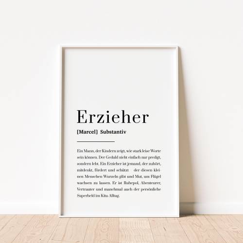 Erzieher Poster personalisiert mit Definition und Name, Abschiedsgeschenk Kindergarten, Dankeschön Erzieherin, A4 A5
