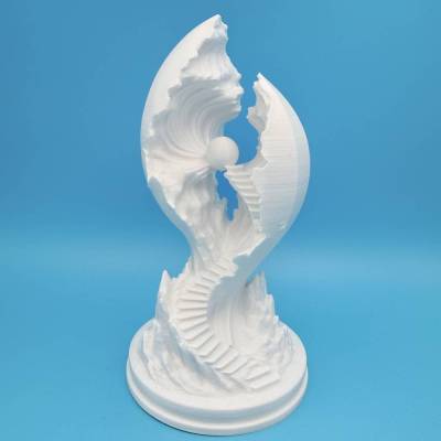kunst Abstrakte Skulptur mit Kugel und Treppen Weiß PLA 16 cm 3D Druck Dekoration Deko Wohnaccessoires