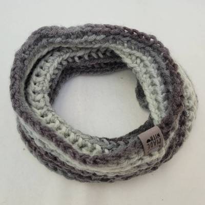 Handgehäkelter Halswärmer für Damen in Grautönen Winter Schlauchschal dicke Mischwolle (20% Wolle) Einheitsgröße