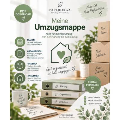Umzugsmappe – Alles für deinen Umzug | Digitale PDF-Vorlage