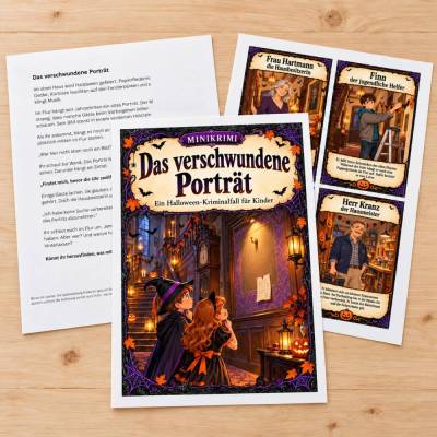 Das verschwundene Porträt – Halloween-Minikrimi für Kinder als PDF zum Ausdrucken