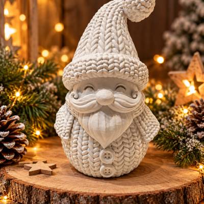 3D Weihnachtsmann – gestrickte Optik – Weihnachtsdeko – ca. 14 cm – handgefertigt im 3D-Druck