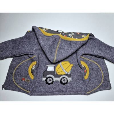 Wollwalk Jacke in Gr. 104 Walkjacke komplett gefüttert in anthrazit mit Betonmischer