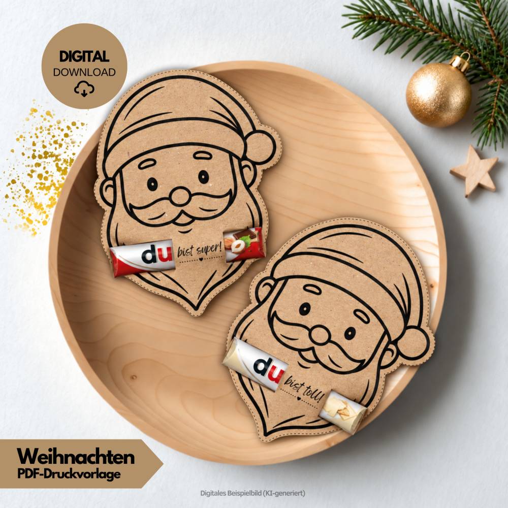 Schoko Weihnachts-Tischdeko | Nikolaus Druckvorlage PDF, Digitaler Download, Gastgeschenk Schokoriegel Duplo Bild 1