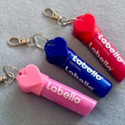 Labello Anhänger Herzform Rosa Blau Rot | 3er Set | Accessoire Schmuck Set | Herz Anhänger