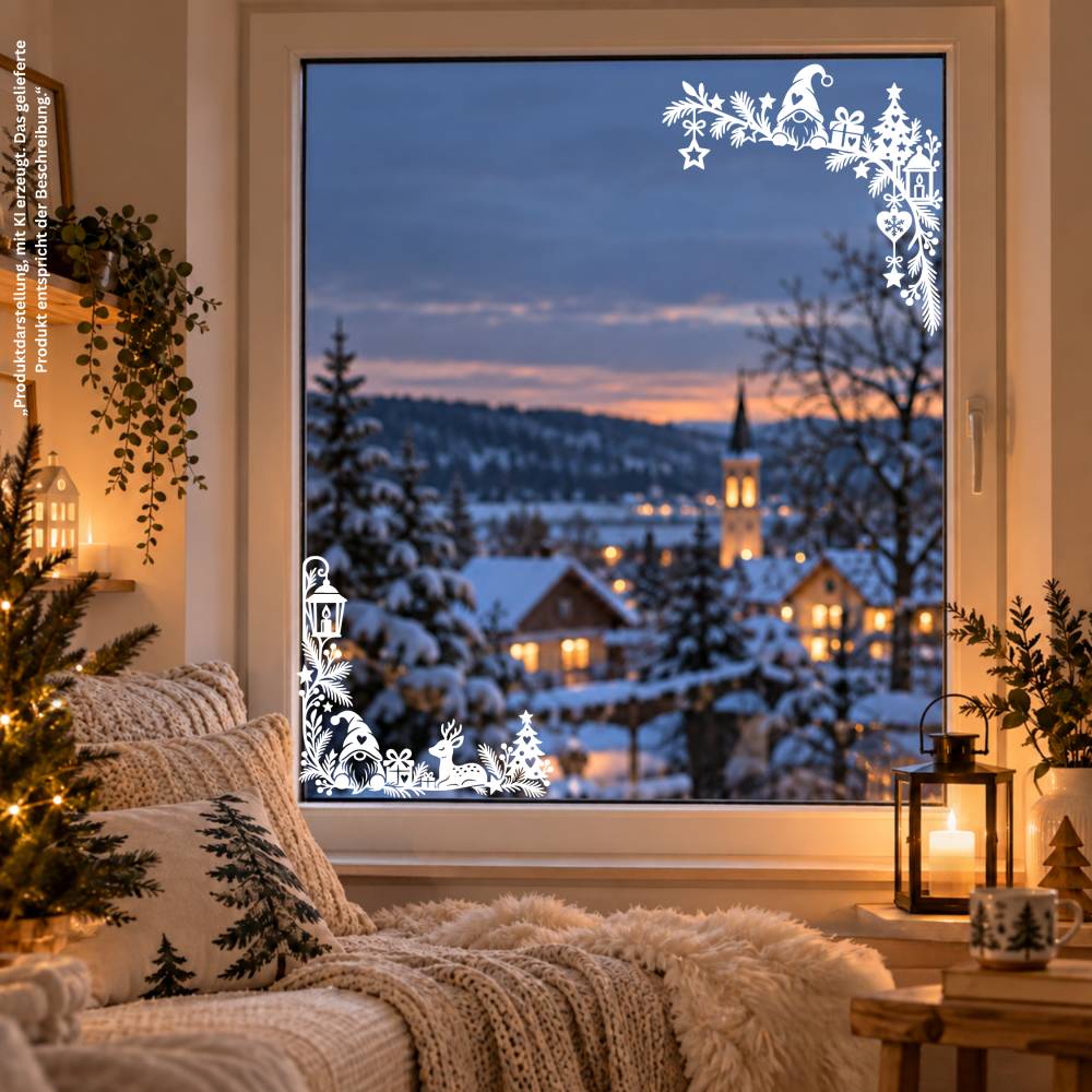 Fensterdeko Weihnachten Fensteraufkleber für Ecken, Weihnachtsdeko als 2er-Set für Fenster, Glastüren o. Terrassentüren