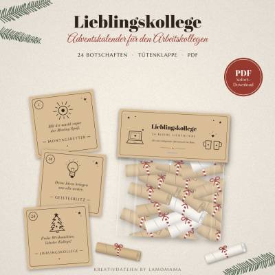 Adventskalender Arbeitskollege zum Ausdrucken – 24 Botschaften + Tütenklappe | Lieblingskollege | PDF