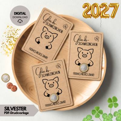 Frohes Neues Jahr | Silvester Glücksschwein Druckvorlage,  PDF, Digitaler Download, Neujahrsgruß, Gastgeschenk Familie