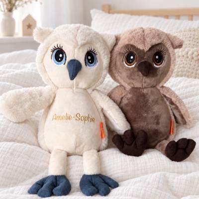 Personalisiertes Kuscheltier - Eulen kuscheltier - Geschwistergeschenk - Kuscheleule mit Namen - Taufgeschenk