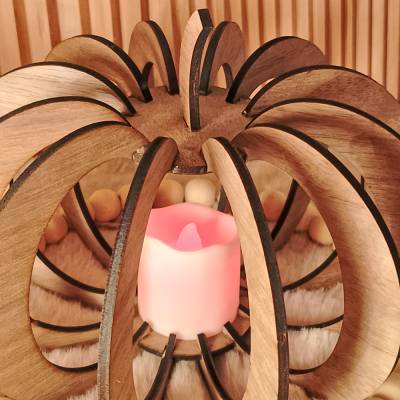 Kürbis Deko aus Holz für LED Teelicht, Herbstdeko Windlicht, Halloween Dekoration Tischdeko, Lasercut Kürbiswindlicht