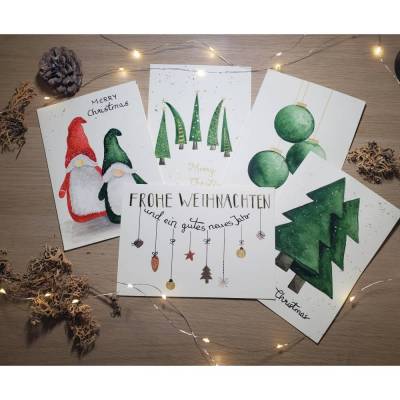 Weihnachtskarten 5er - Set Grün