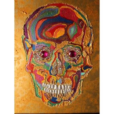 Acrylbild REGENBOGEN-SKULL Totenkopf Malerei Wanddekoration Kunst direkt vom Künstler Halloweendeo Handarbeit handgemalt