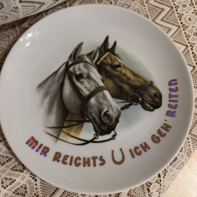 Upcycling-Wandteller für Pferdefans | „Mir reichts, ich geh' reiten“ | Pferde Motiv | Vintage-Deko | Unikat