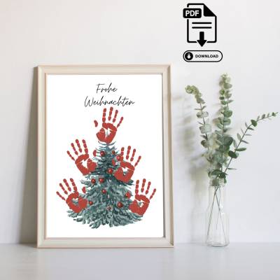 Personalisierbares Geschenk zu Weihnachten - Kinder Handabdruck Poster in DIN A4 - Sofortdownload PDF zum Ausdrucken