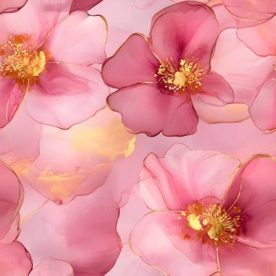 Baumwollstoff mit rosa Blumen und Goldoptik – florale Webware in Pink und Rosé