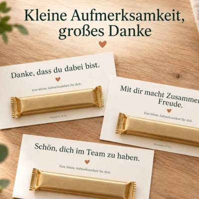 Dankeskarten zum Ausdrucken – Teamgeschenk & kleines Dankeschön mit Schokoriegel | 6 Sprüche | PDF DIN A4
