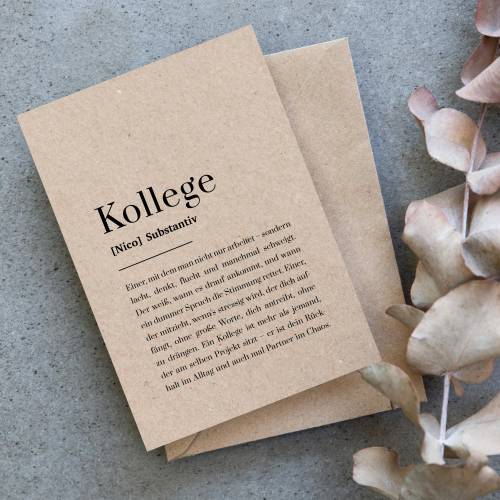 Kollege Karte Abschied auf Kraftpapier personalisiert mit Name, Karte für Kollegen zum Jobwechsel, Bester Kollege, Büro