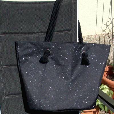 Shopper Einkaufstasche abwaschbar Schwarz mit weißen Sprenkeln – robust, stylisch & praktisch