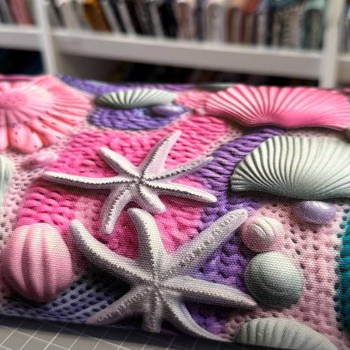 Canvas mit Muscheln und Seesterne | maritimer Dekostoff in Leinenoptik | für Kissen und Taschen