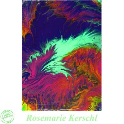 Kunst Acryl Pouring Unikat "Green Fire" Leinwandbild 29,8 x 20,5 cm Neon Malerei Dekoration