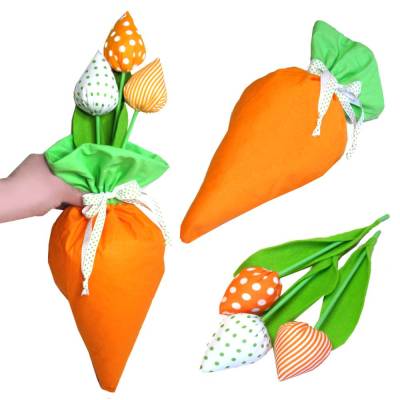 Geschenkbeutel Set Karotte & Tulpen – Wiederverwendbare Osterverpackung aus Baumwolle mit Tunnelzug