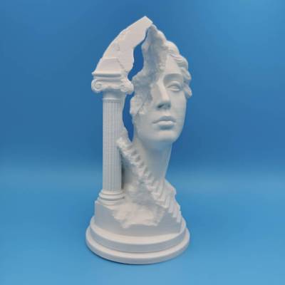 3d druck Gesichtsskulptur mit Säule und Treppe weiße antik Skulptur Deko 16 cm