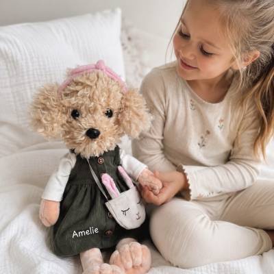 Kuscheltier Hund personalisiert - Kuscheltier mit Namen - Mädchengeschenk - Taufgeschenk mit Namen - Kita begleiter