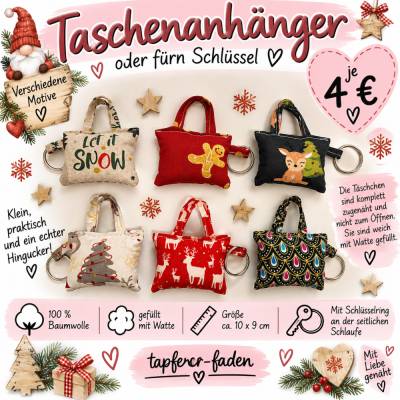 Taschenanhänger Weihnachten - Schlüsselanhänger - selbstgenäht aus Baumwolle - Weihnachtsdeko