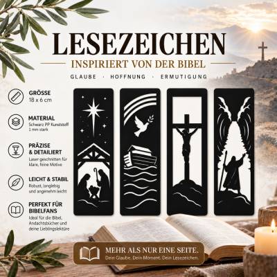 Bibel Lesezeichen Silhouette | Geburt Jesu, Noahs Arche, Kreuzigung, Moses | Christliches Geschenk