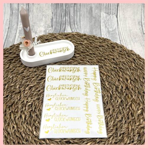 Rubon BIRTHDAY, Metallic gold, randlos, A6, Rubons gold, Rub Ons, Rub-On, Metallic, Herzlichen Glückwunsch, Geburtstag 