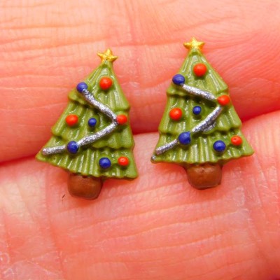 Weihnachtsbaum Ohrstecker aus Fimo/Polymer Clay