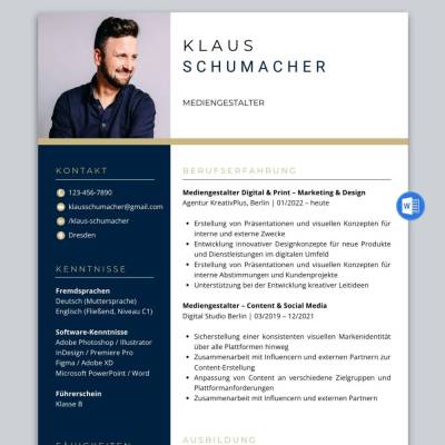 Lebenslauf Vorlage Mediengestalter – Word | Kreativer tabellarischer Lebenslauf für Digital & Print