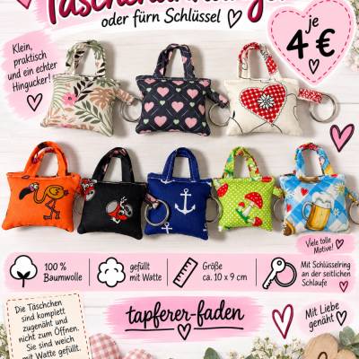 Taschenanhänger mit Schlüsselring - Mini Tasche aus Baumwolle zugenäht - versch. Motive - handgemacht