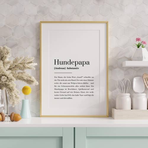 Hundepapa Poster personalisiert mit Name und Definition, Geschenk für Hundepapa, Hundebesitzer, Herrchen und Dog Dad