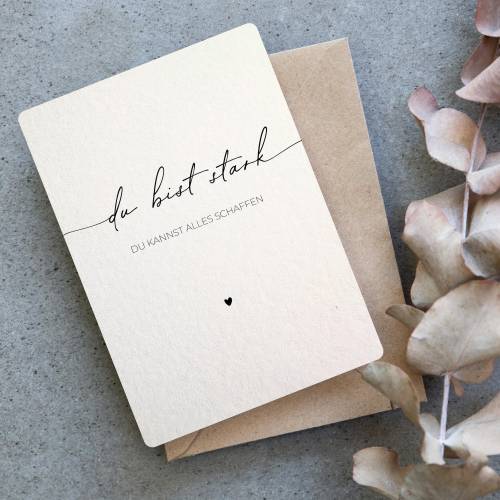 Du bist stark Karte auf Baumwollpapier, Ermutigungskarte für Kämpfer, Mutmachkarte Geschenk für Freundin, Postkarte A6