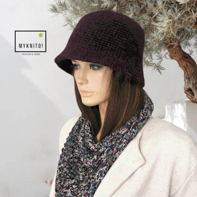 Bucket Hat, Wolle, Alpaka, bordeaux, Eimerhut, Cloche Hut, gehäkelt, Mütze, Fischerhut, Strickmütze