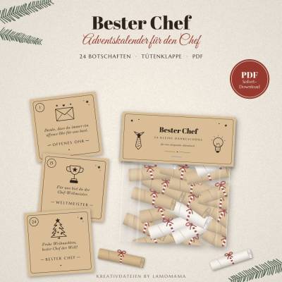 Adventskalender Chef zum Ausdrucken – 24 Dankeschöns vom Team + Tütenklappe | Bester Chef | PDF