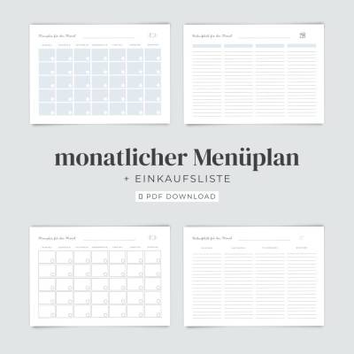 Menüplaner PDF A4 | Essensplan Familie ausdrucken | Menüplan digital deutsch | Mahlzeitenplaner + Einkaufsliste