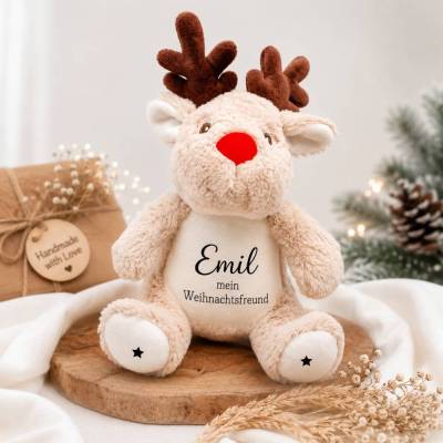 Personalisiertes Weihnachtsrentier mit Namen – Kuscheltier Weihnachtsfreund