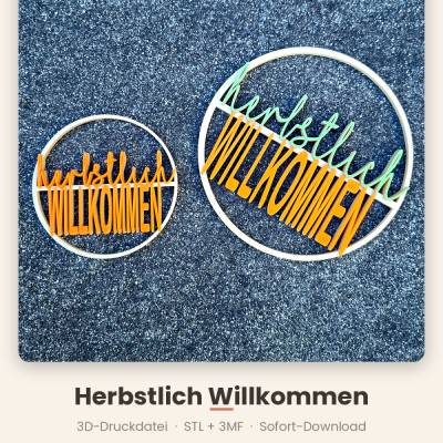 Herbstlich Willkommen - Rohling Inlay für Kranz - Türkranz Deko - Datei STL & 3MF - Geschenkidee