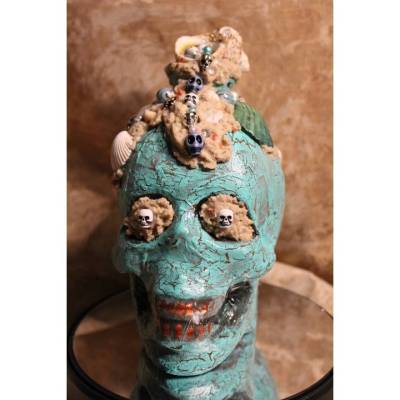 Totenkopf SKULL MARITIM Acrylmalerei auf einer Glasflasche Gothic Steampunk Skull Schädel Halloweendeko
